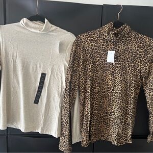 J Crew & Banana Republic Leopard Print and Gray Turtleneck Tops